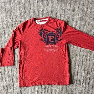 Elegant Red Long Sleeve Tee with Graphic Design